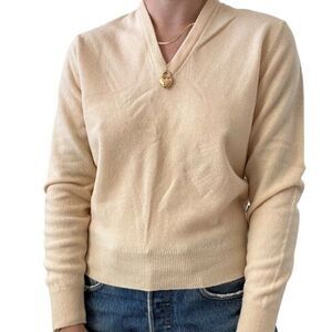 Vintage 1970s James Pringle Lambswool Scottish Womens Cream V Neck Sweater Sz M